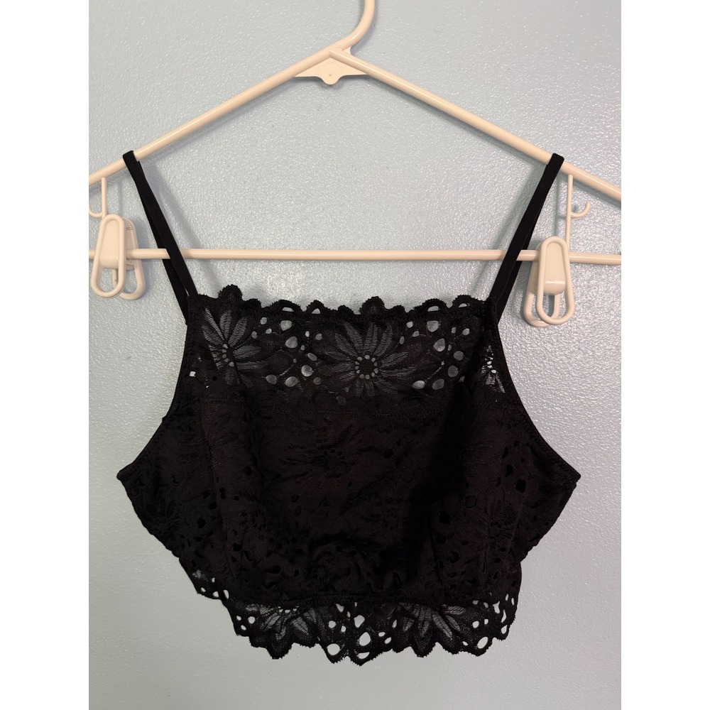 Aerie Black Floral Lace Bralette Eyelet Crop Top Adjustable Straps 2683-073 M